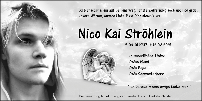  Traueranzeige für Nico Kai Ströhlein vom 26.02.2018 aus Dinkelsbühl/ Feuchtwangen