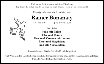 Traueranzeige von Rainer Bonanaty von Rothenburg