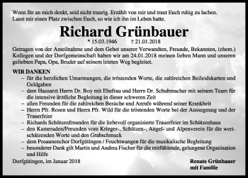 Traueranzeige von Richard Grünbauer von Dinkelsbühl/ Feuchtwangen