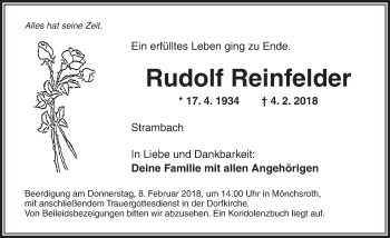 Traueranzeige von Rudolf Reinfelder von Dinkelsbühl/ Feuchtwangen