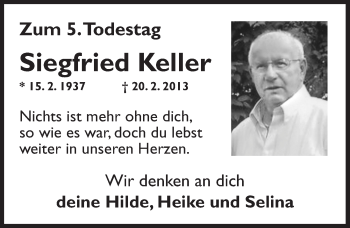 Traueranzeige von Siegfried Keller von Ansbach