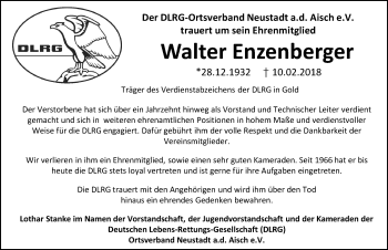 Traueranzeige von Walter Enzenberger von Neustadt/ Scheinfeld/ Uffenheim