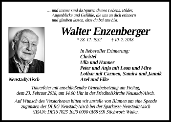 Traueranzeige von Walter Enzenberger von Neustadt/ Scheinfeld/ Uffenheim