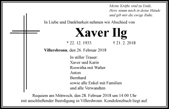 Traueranzeige von Xaver Ilg von Dinkelsbühl/ Feuchtwangen