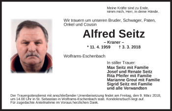 Traueranzeige von Alfred Seitz von Ansbach