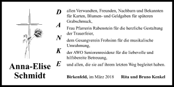 Traueranzeige von Anna-Elise Schmidt von Neustadt/ Scheinfeld/ Uffenheim