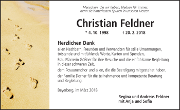 Traueranzeige von Christian Feldner von Dinkelsbühl/ Feuchtwangen