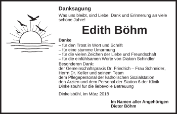 Traueranzeige von Edith Böhm von Dinkelsbühl/ Feuchtwangen