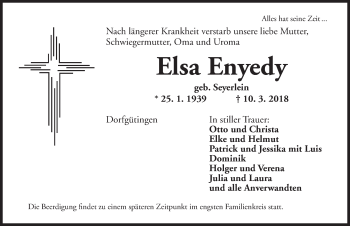 Traueranzeige von Elsa Enyedy von Dinkelsbühl/ Feuchtwangen