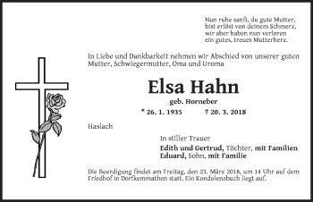 Traueranzeige von Elsa Hahn von Dinkelsbuhl/ Feuchtwangen