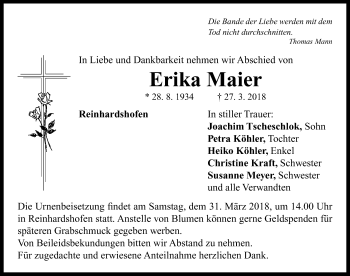 Traueranzeige von Erika Maier von Neustadt/ Scheinfeld/ Uffenheim