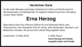 Traueranzeige von Erna Herzog von Dinkelsbuhl/ Feuchtwangen