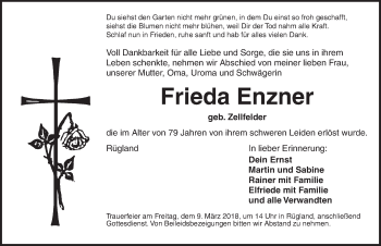 Traueranzeige von Frieda Enzner von Ansbach