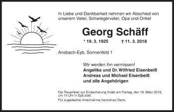 Traueranzeige von Georg Schäff von Ansbach