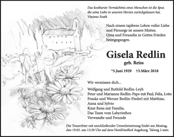 Traueranzeige von Gisela Redlin von Ansbach