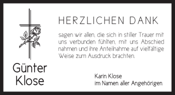 Traueranzeige von Günter Klose von Ansbach