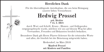 Traueranzeige von Hedwig Prossel von Ansbach