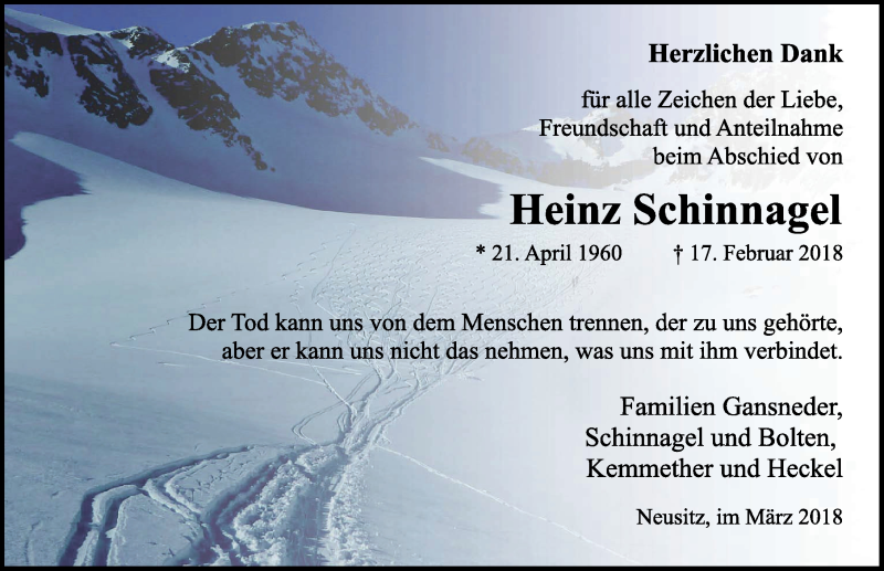  Traueranzeige für Heinz Schinnagel vom 24.03.2018 aus Ansbach