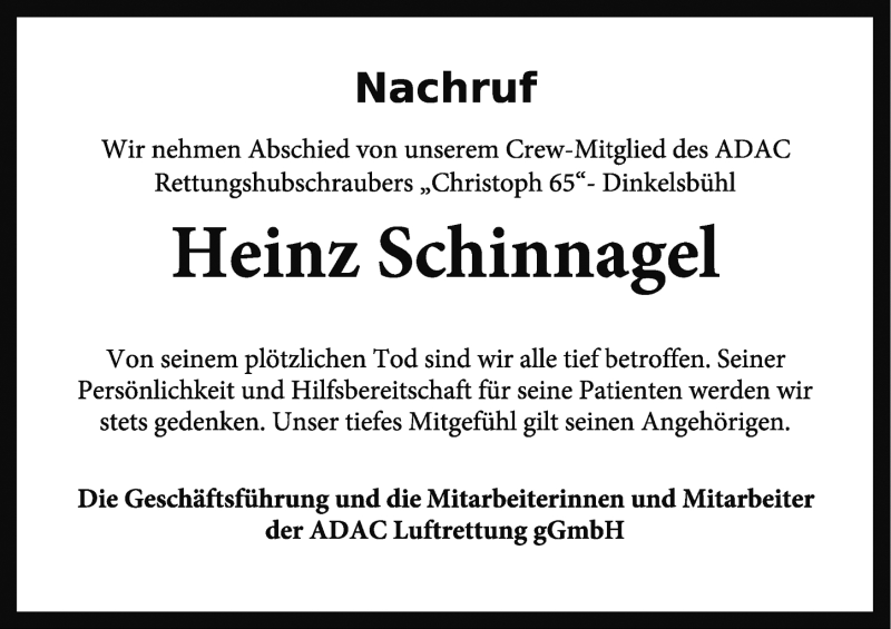  Traueranzeige für Heinz Schinnagel vom 02.03.2018 aus Rothenburg