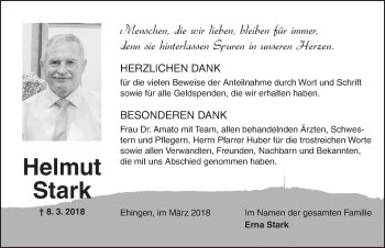 Traueranzeige von Helmut Stark von Dinkelsbuhl/ Feuchtwangen