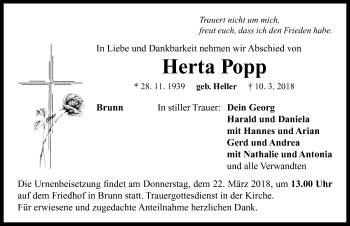 Traueranzeige von Herta Popp von Neustadt/ Scheinfeld/ Uffenheim