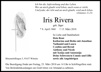 Traueranzeige von Iris Rivera von Rothenburg