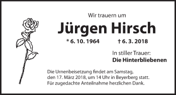 Traueranzeige von Jürgen Hirsch von Dinkelsbuhl/ Feuchtwangen