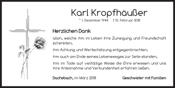 Traueranzeige von Karl Kropfhäußer von Neustadt/ Scheinfeld/ Uffenheim