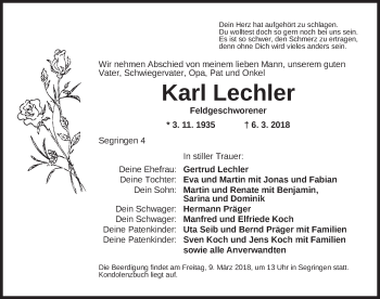 Traueranzeige von Karl Lechler von Dinkelsbuhl/ Feuchtwangen