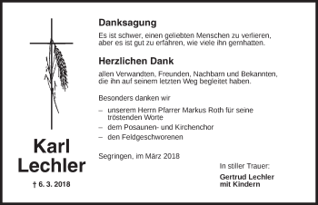 Traueranzeige von Karl Lechler von Dinkelsbuhl/ Feuchtwangen