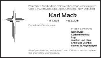 Traueranzeige von Karl Mack von Dinkelsbuhl/ Feuchtwangen