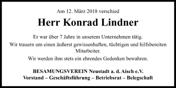 Traueranzeige von Konrad Lindner von Neustadt/ Scheinfeld/ Uffenheim