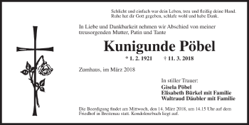 Traueranzeige von Kunigunde Pöbel von Dinkelsbühl/ Feuchtwangen