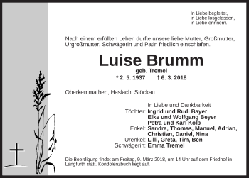 Traueranzeige von Luise Brumm von Dinkelsbuhl/ Feuchtwangen