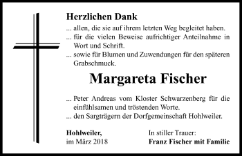 Traueranzeige von Margareta Fischer von Neustadt/ Scheinfeld/ Uffenheim