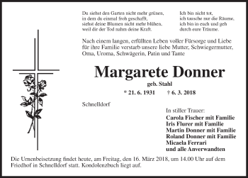 Traueranzeige von Margarete Donner von Dinkelsbuhl/ Feuchtwangen