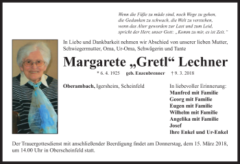 Traueranzeige von Margarete Lechner von Neustadt/ Scheinfeld/ Uffenheim