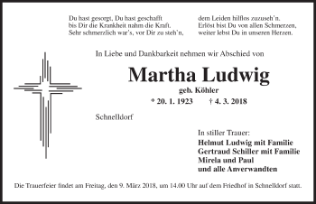 Traueranzeige von Martha Ludwig von Dinkelsbuhl/ Feuchtwangen