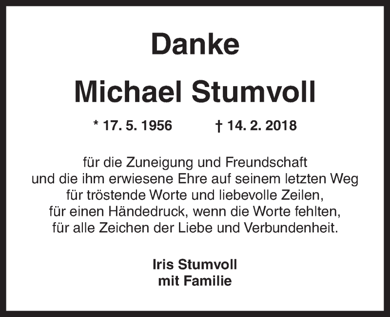  Traueranzeige für Michael Stumvoll vom 24.03.2018 aus Gesamtausgabe