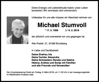 Traueranzeige von Michael Stumvoll von Fränkische Landeszeitung