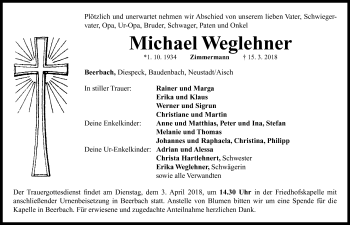 Traueranzeige von Michael Weglehner von Neustadt/ Scheinfeld/ Uffenheim