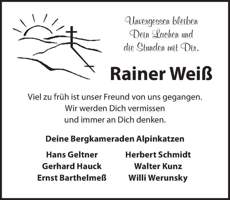  Traueranzeige für Rainer Weiß vom 29.03.2018 aus Dinkelsbuhl/ Feuchtwangen