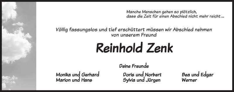  Traueranzeige für Reinhold Zenk vom 06.03.2018 aus Ansbach