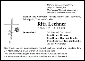 Traueranzeige von Rita Lechner von Neustadt/ Scheinfeld/ Uffenheim