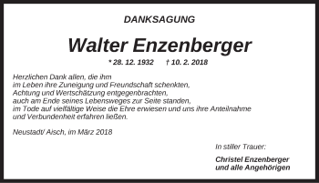 Traueranzeige von Walter Enzenberger von Neustadt/ Scheinfeld/ Uffenheim