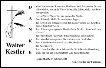 Traueranzeige von Walter Kestler von Neustadt/ Scheinfeld/ Uffenheim