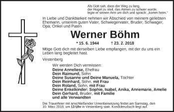 Traueranzeige von Werner Böhm von Ansbach