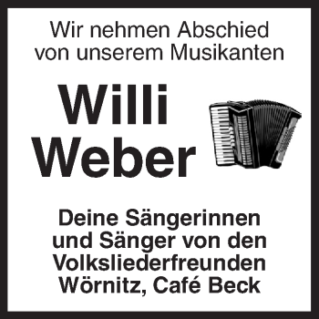Traueranzeige von Willi Weber von Dinkelsbuhl/ Feuchtwangen