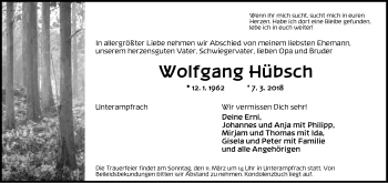 Traueranzeige von Wolfgang Hübsch von Dinkelsbühl/ Feuchtwangen