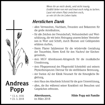 Traueranzeige von Andreas Popp von Neustadt/ Scheinfeld/ Uffenheim